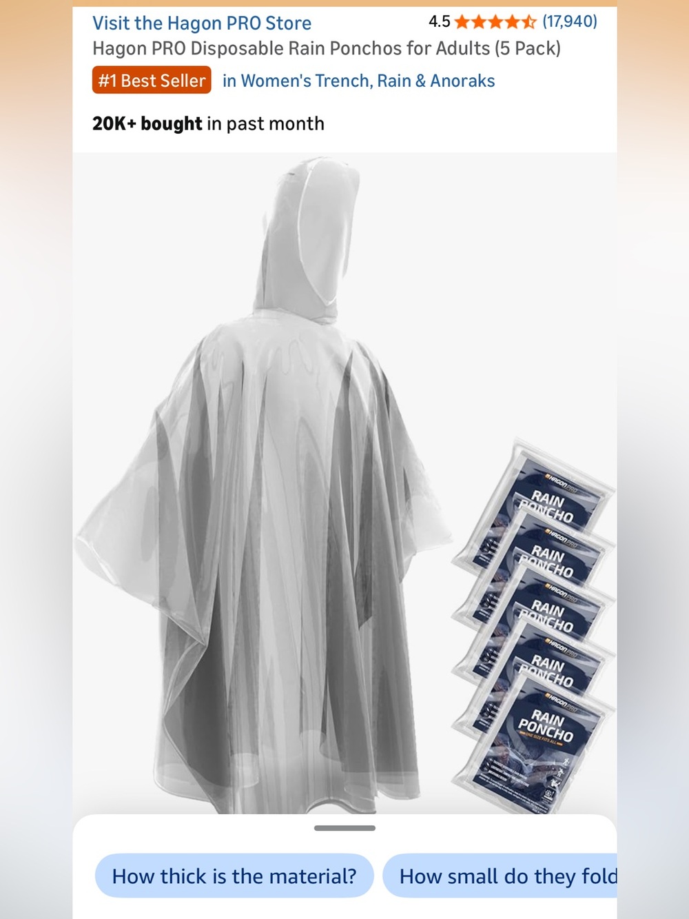 Disposable Clear Rain Ponchos Hooded - 5 Adult & 5 Kids